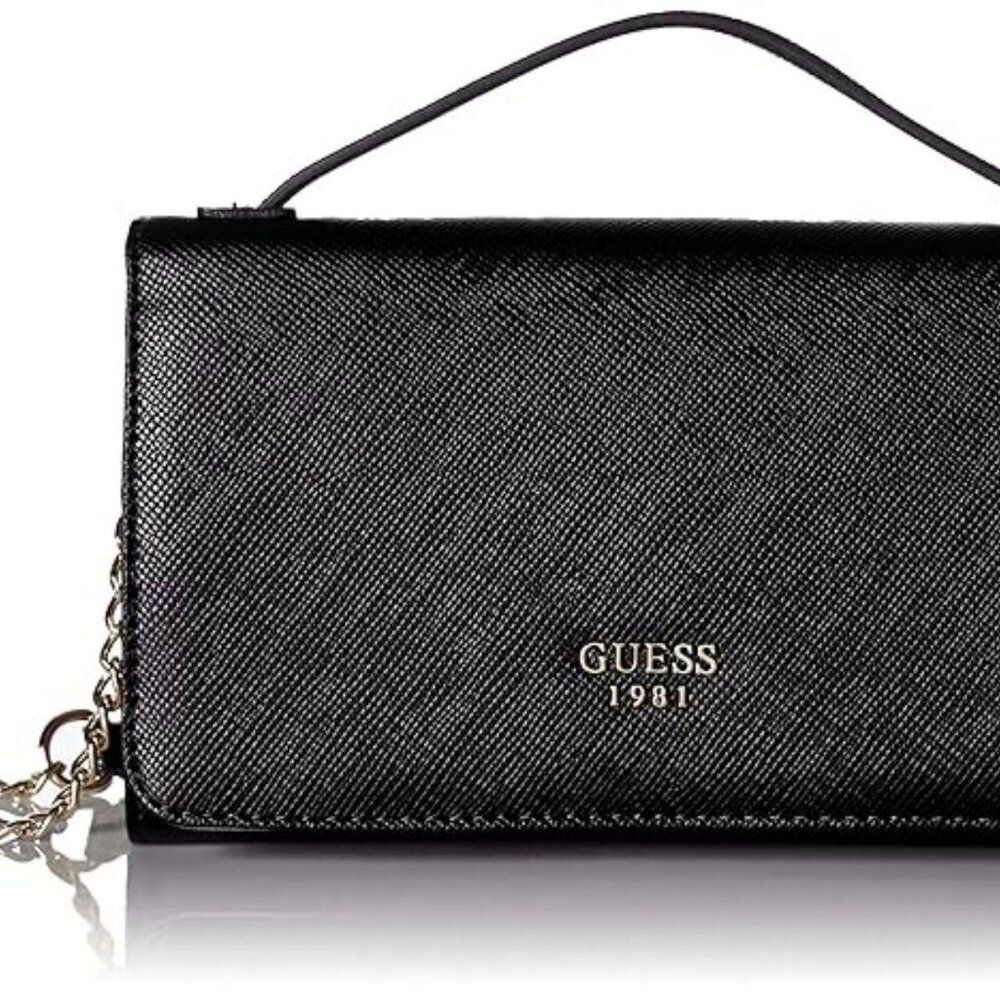 Guess Kamryn Wallet On String Black Faux Leather Crossbody Old Money Classic